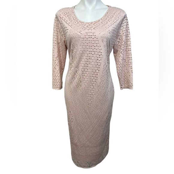 Carmen Marc Valvo Scoop Neck Bodycon Fabric Cut Out Midi Dress Size Large - Picture 2 of 7